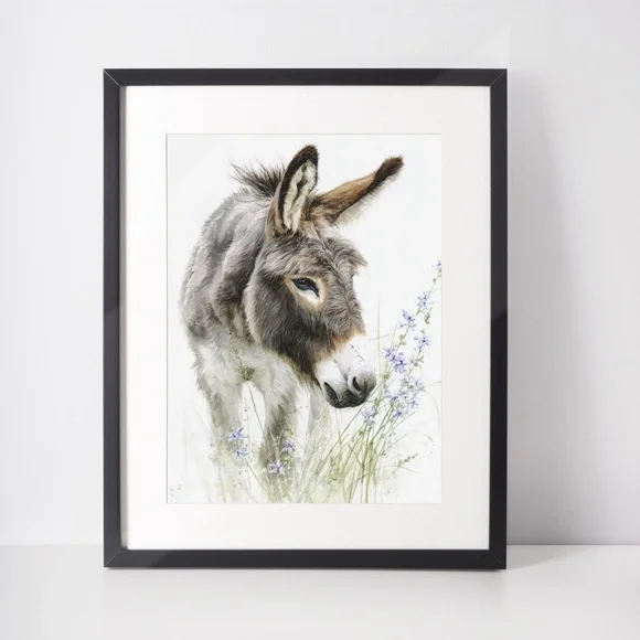 Watercolor Donkey Wall Art Print, Unframed - Charming Farmhouse Decor - Picture 2 of 6